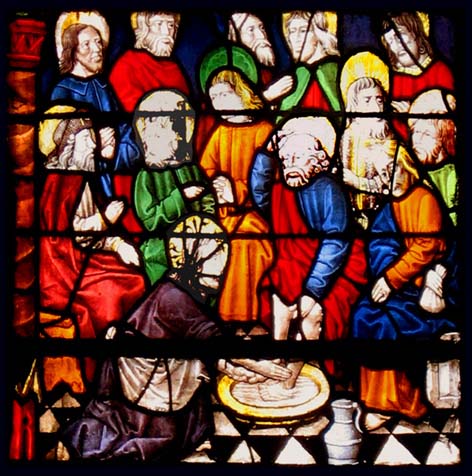 Venit ad Petrum: detail from stained glass window of 1490 in the Church of Ste Madeleine, Troyes; photographed by Rob C. Wegman, (c) 2006.